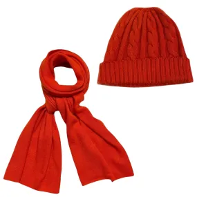 100% Cashmere Beanie and Scarf in Orange