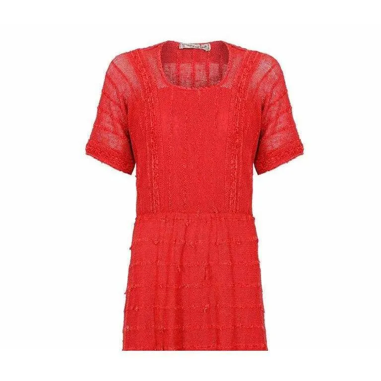 1970s French Crochet and Chenille Red Knit Dress