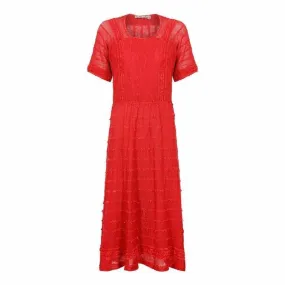 1970s French Crochet and Chenille Red Knit Dress