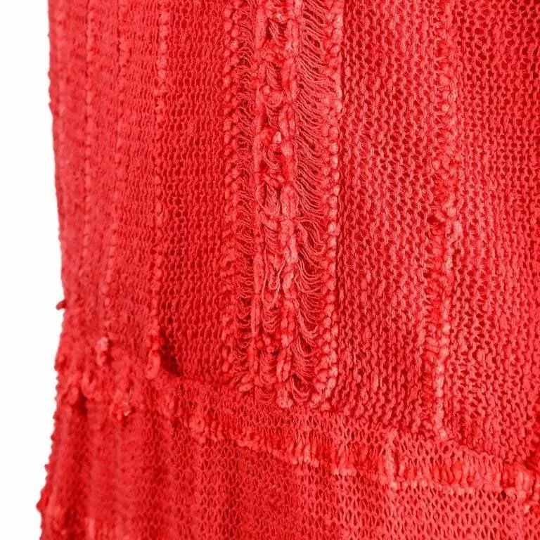 1970s French Crochet and Chenille Red Knit Dress