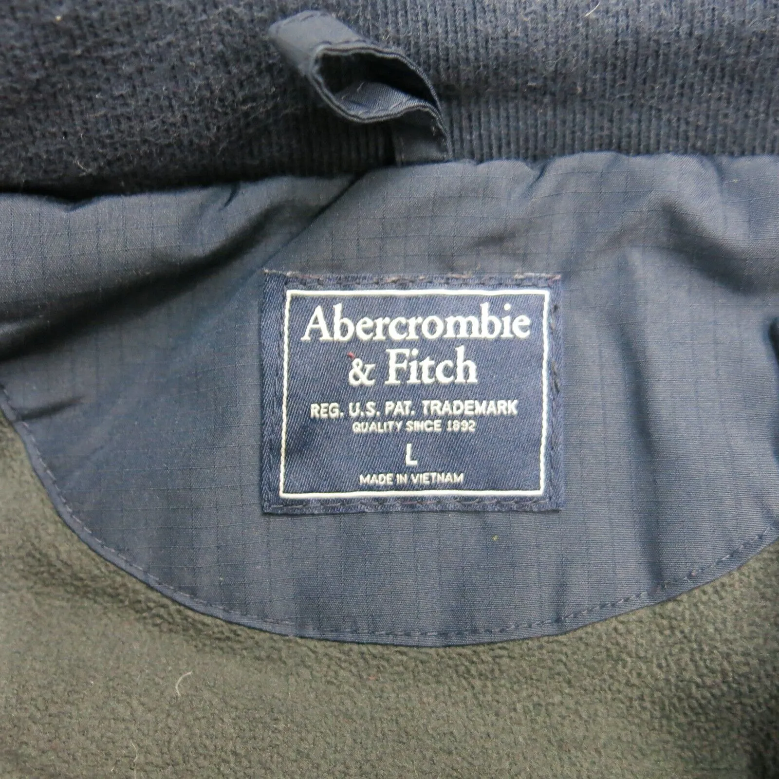 Abercrombie & Fitch Mens Fleece Lined Bionic Jacket Full Zip Logo Blue SZ Large