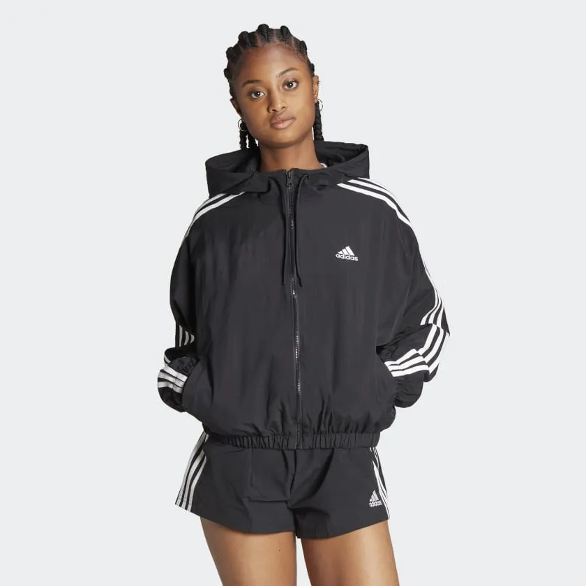 Adidas Essentials 3-Stripes Woven Windbreaker - Womens - Black