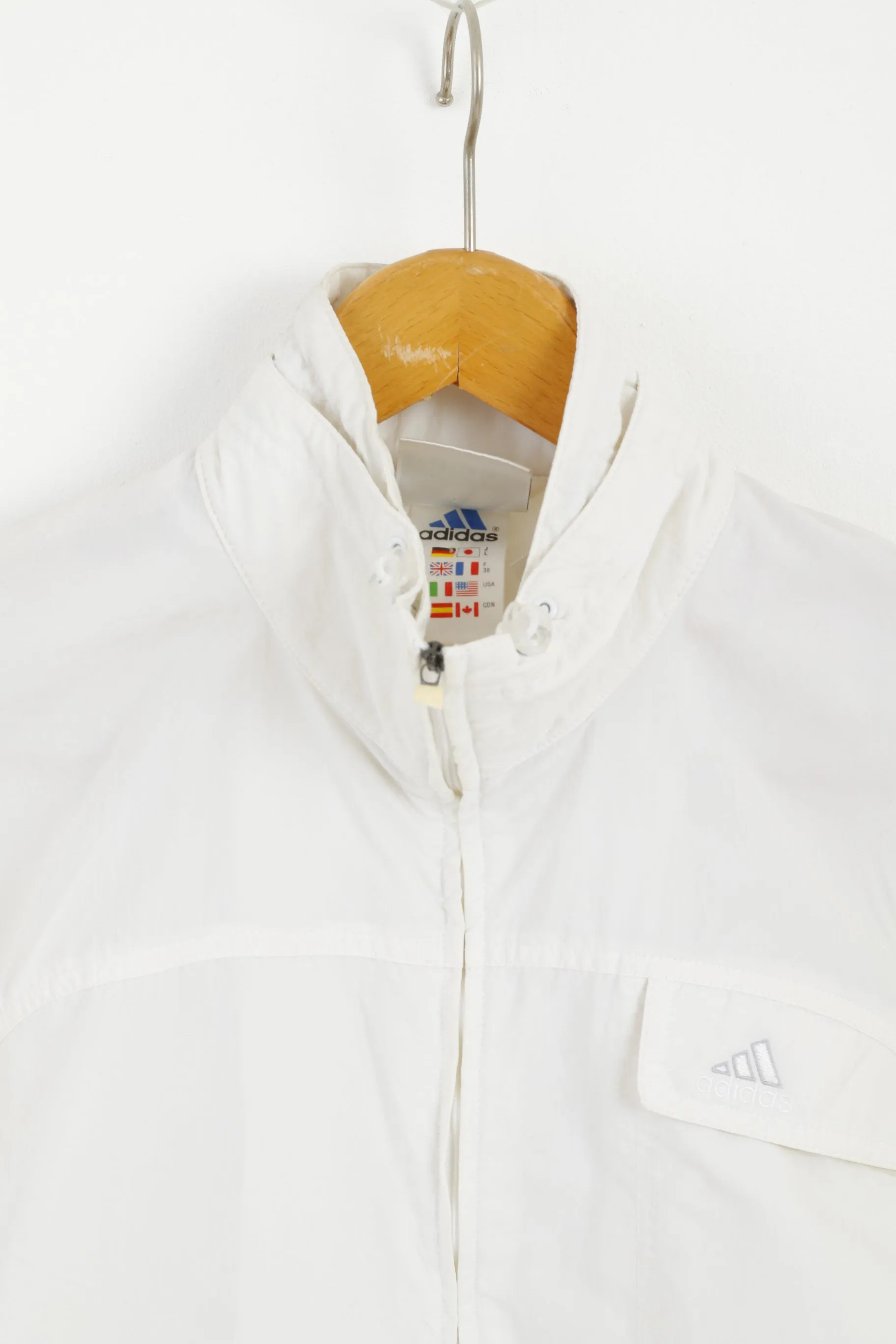 Adidas Women 10 M Pullover Jacket White Nylon Vintage Retro '00 Top