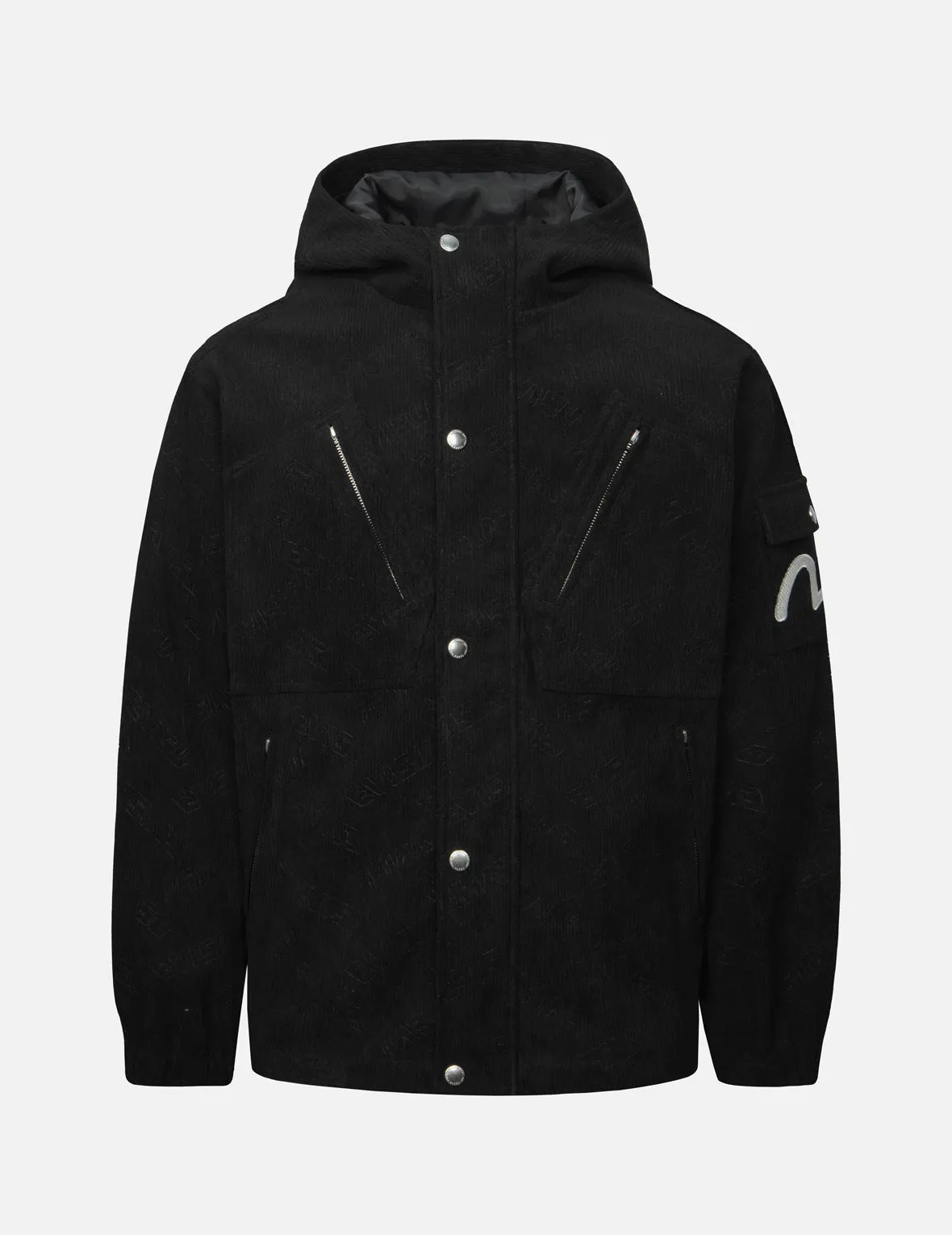 Allover Deboss Logo and Seagull Embroidery Loose Fit Hooded Corduroy Jacket