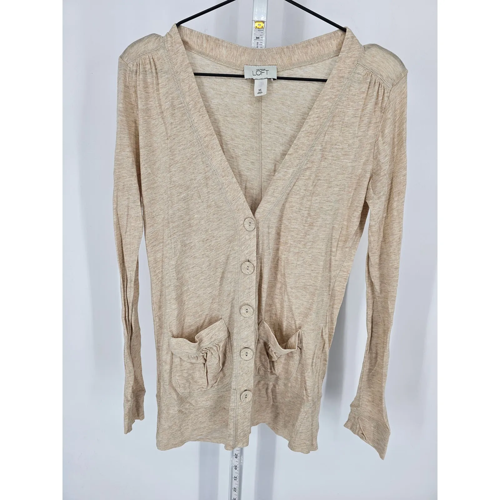 Ann Taylor LOFT Womens Sz XS Button Front Cardigan Sweater Light Beige V Neck