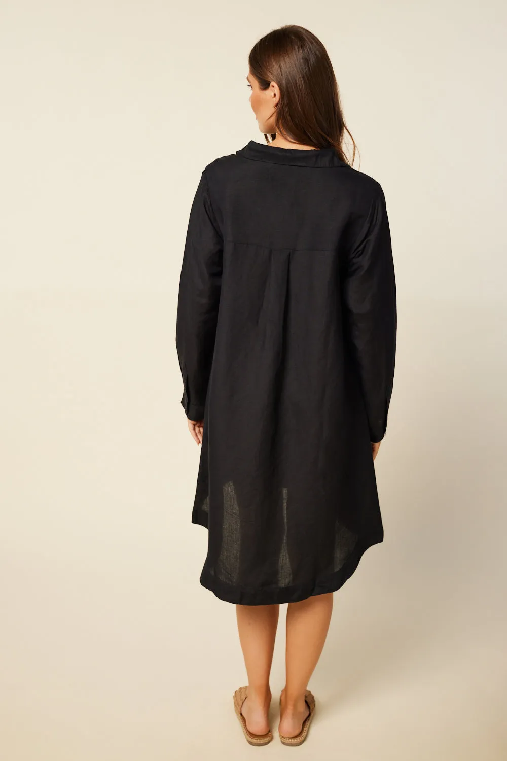 Anouk Linen Shirt Dress in Black