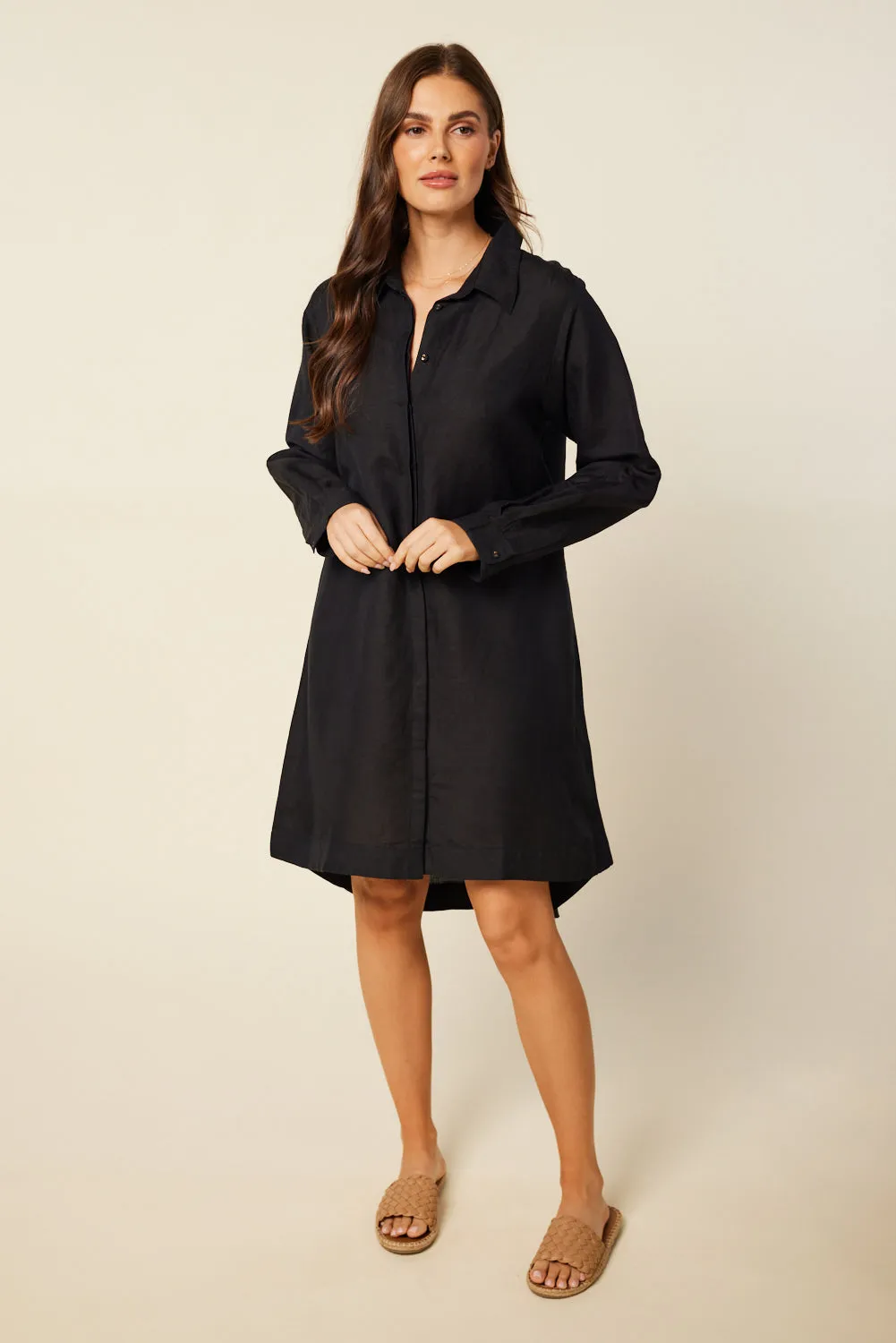 Anouk Linen Shirt Dress in Black