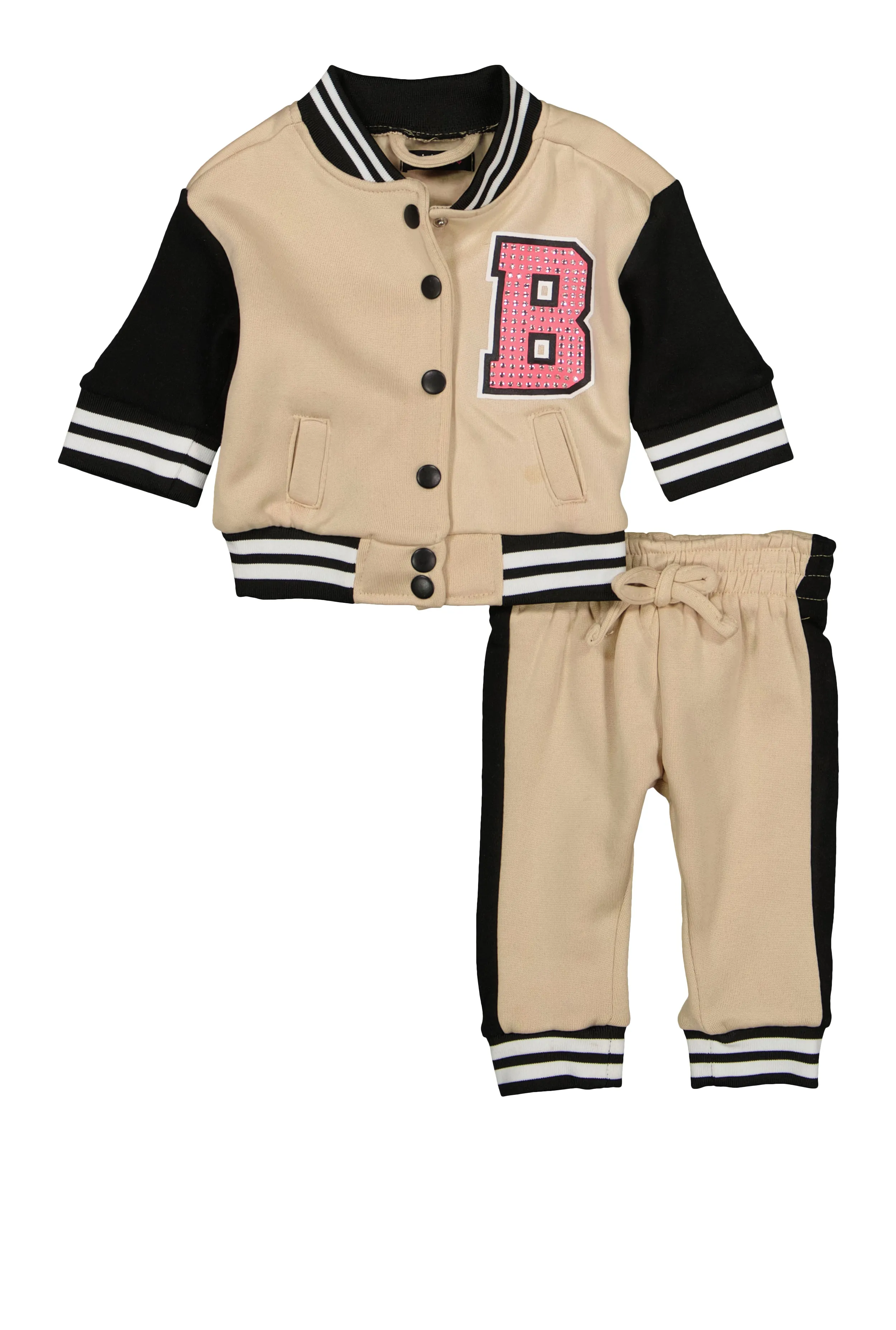 Baby Girls 0-9M Boss Bear Rhinestone Detail Varsity Jacket and Joggers