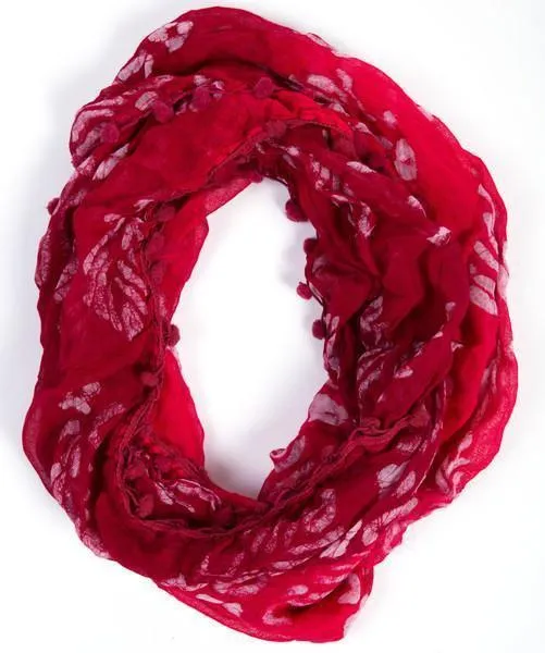 Batik Pom Infinity Scarf in Red