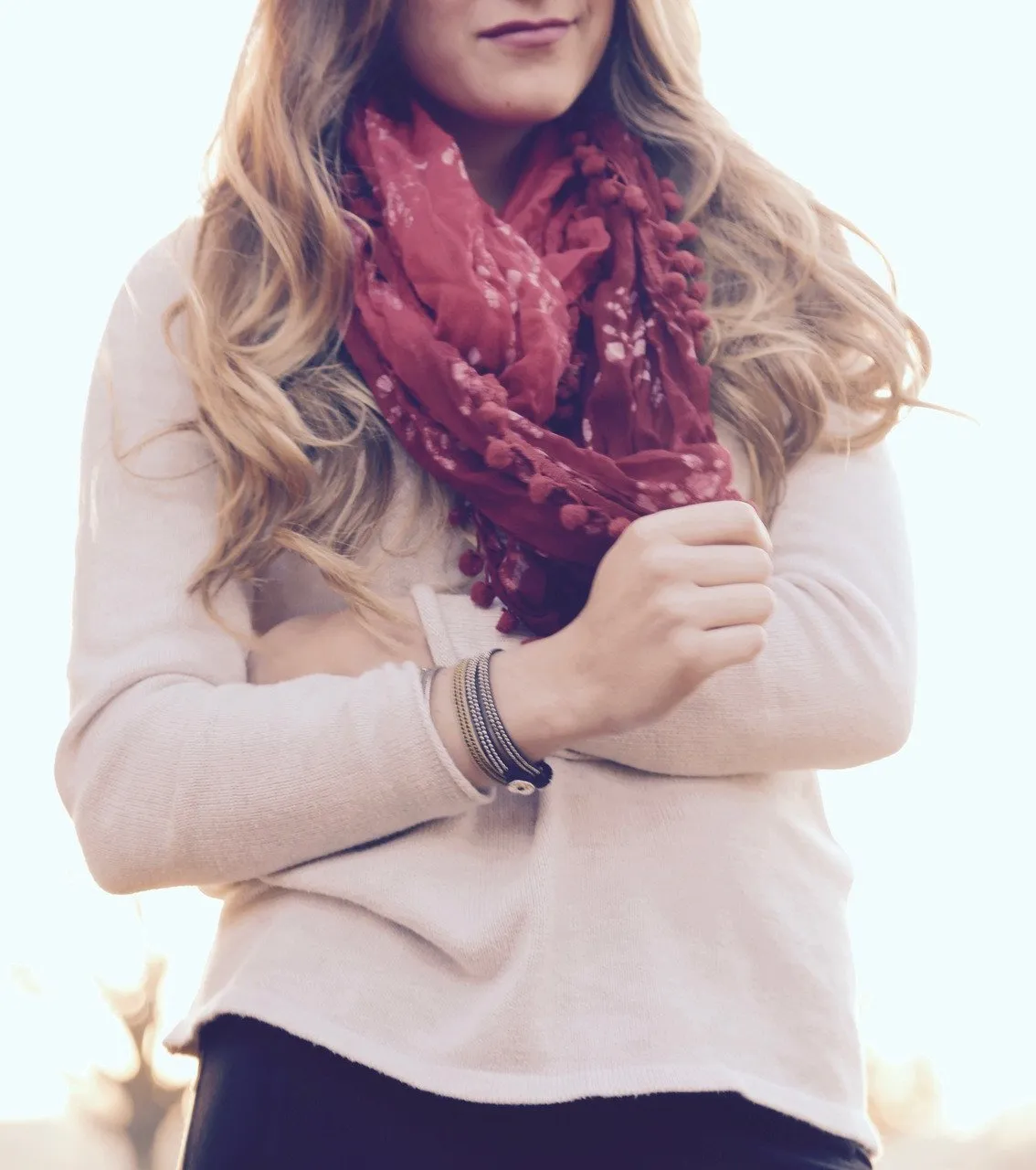 Batik Pom Infinity Scarf in Red