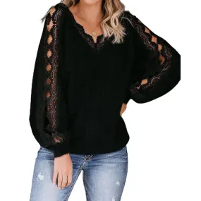 Black Open Lacework Soft Sweater