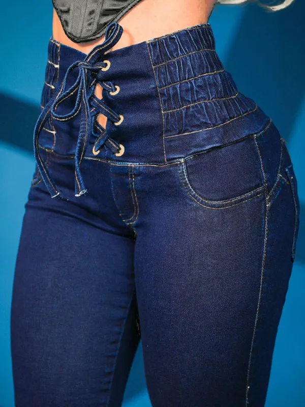 Blue Zone Planet |  Ava's High-Waisted Slimming Butt-Lifting Strappy Slim-Fitting Jeans