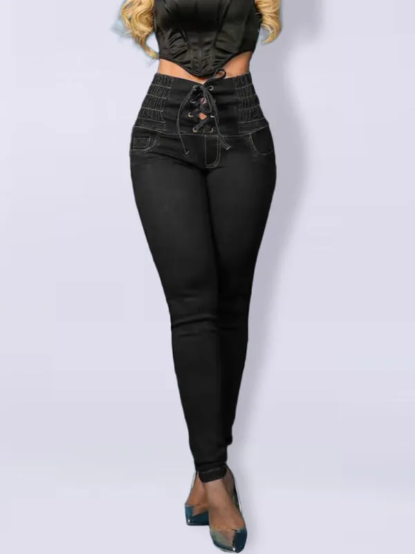 Blue Zone Planet |  Ava's High-Waisted Slimming Butt-Lifting Strappy Slim-Fitting Jeans