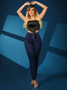 Blue Zone Planet |  Ava's High-Waisted Slimming Butt-Lifting Strappy Slim-Fitting Jeans