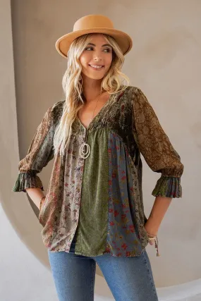 BOHO PATCH VELVET TOP