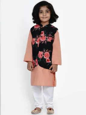 Boys Peach-Coloured Straight Kurta with White Churidar