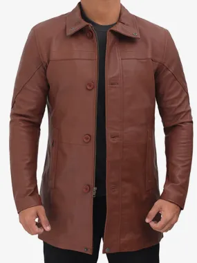 Bristol Men's Brown Leather Car Coat