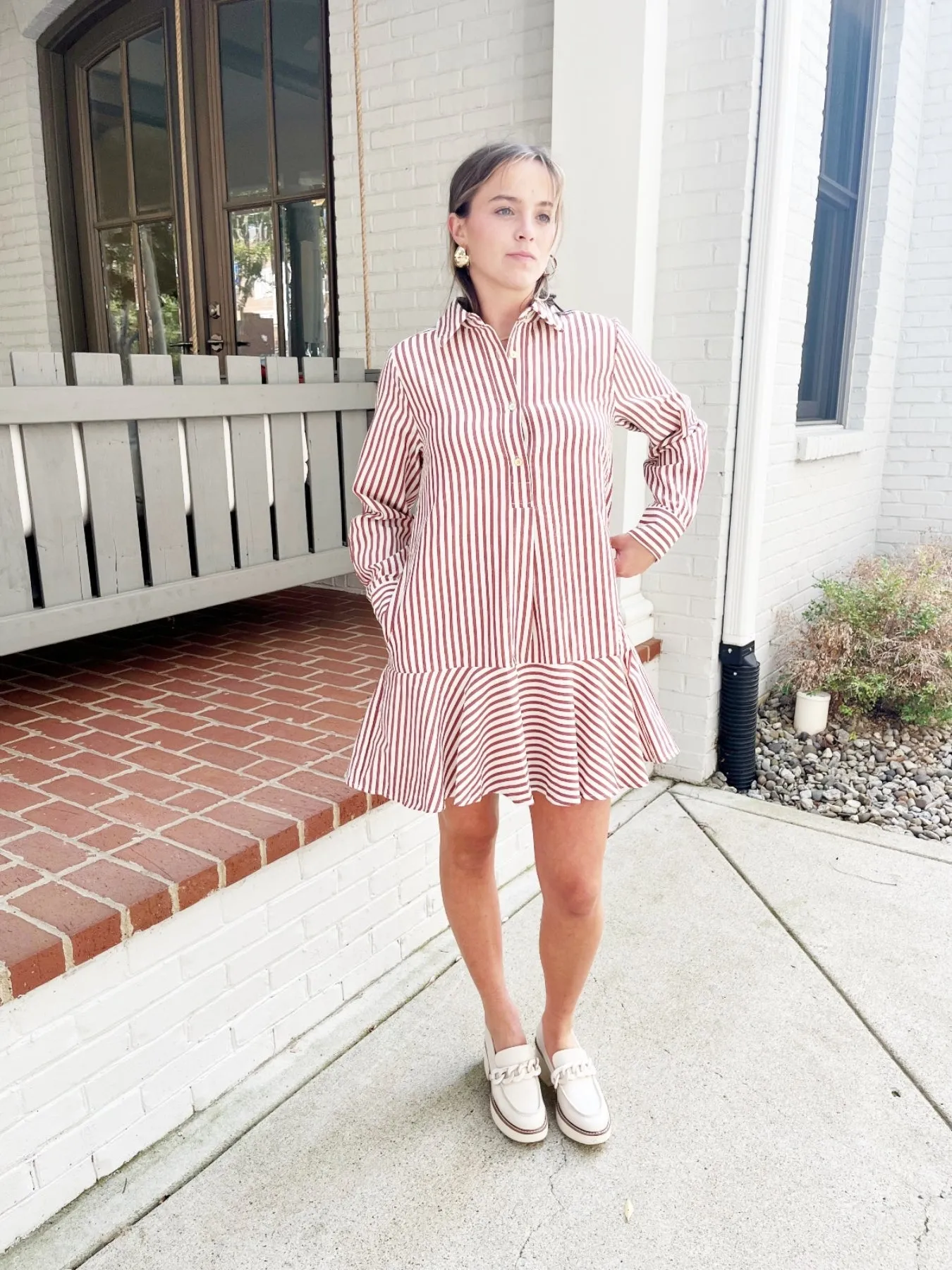 Burgundy Stripe Shirt Dress