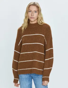 Carlen Mock Neck Sweater, Caramel/White Stripe