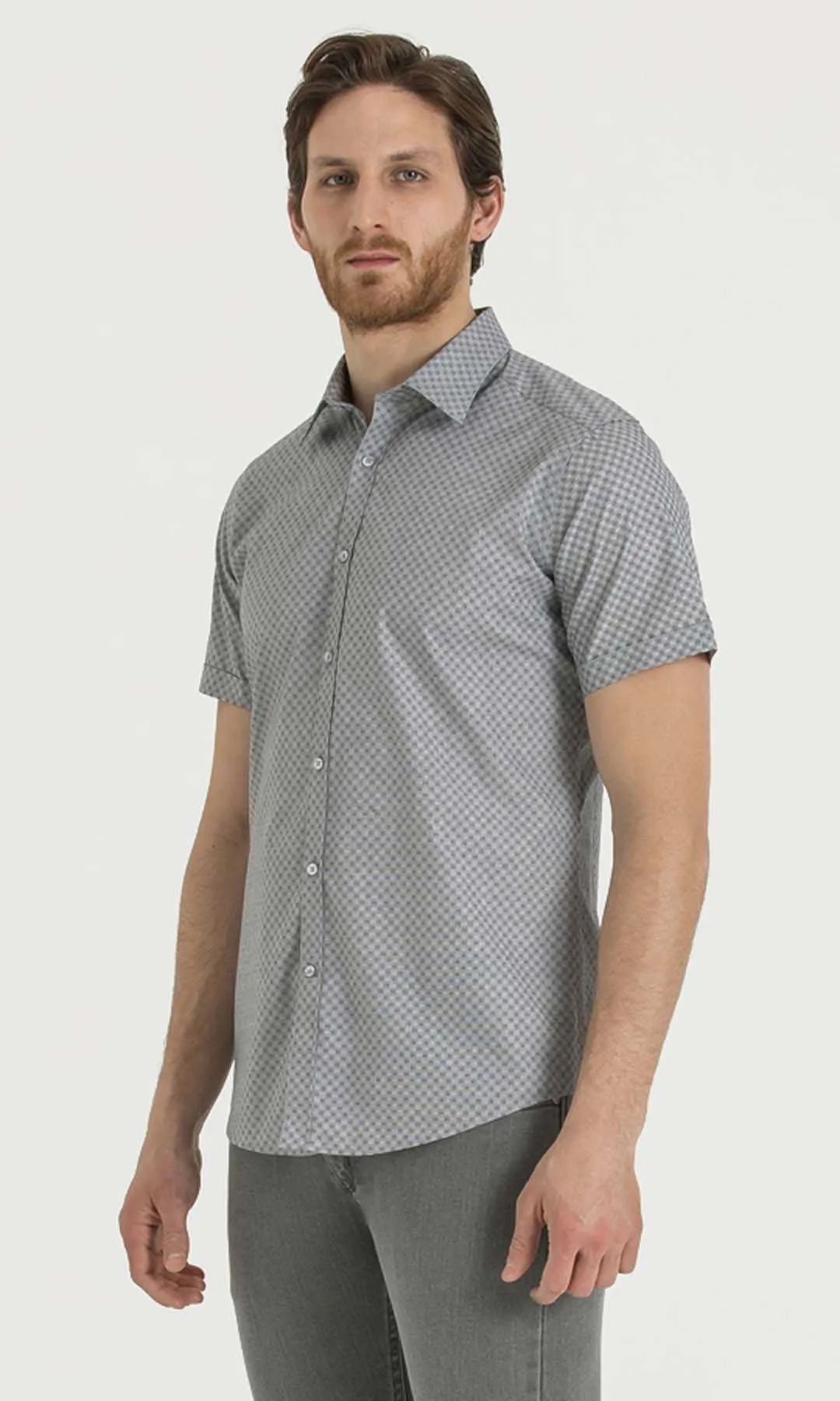 Classic Fit Short Sleeve Cotton Gray Dress Shirt