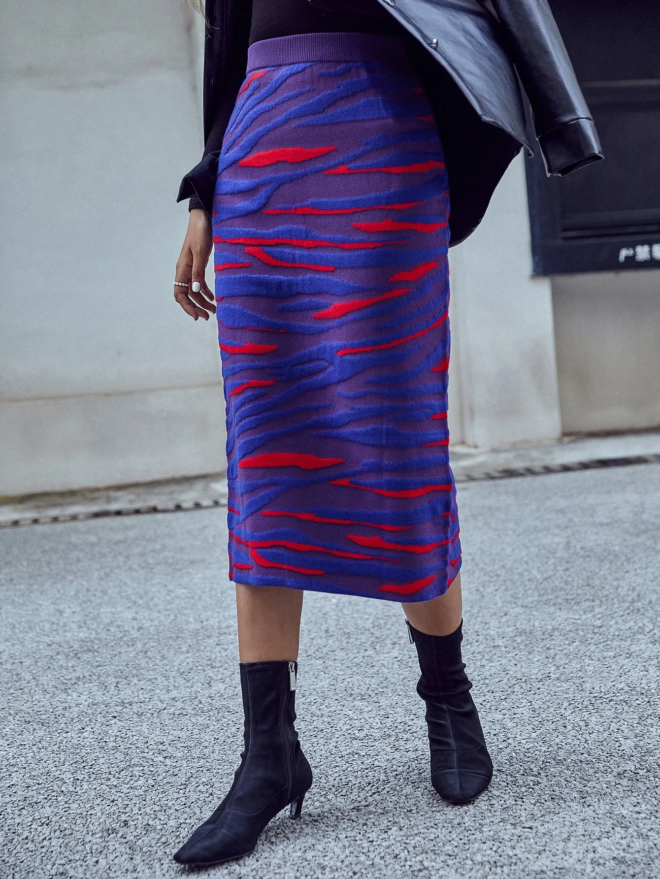 Colorblock High Waist Midi Women Sweater Skirt