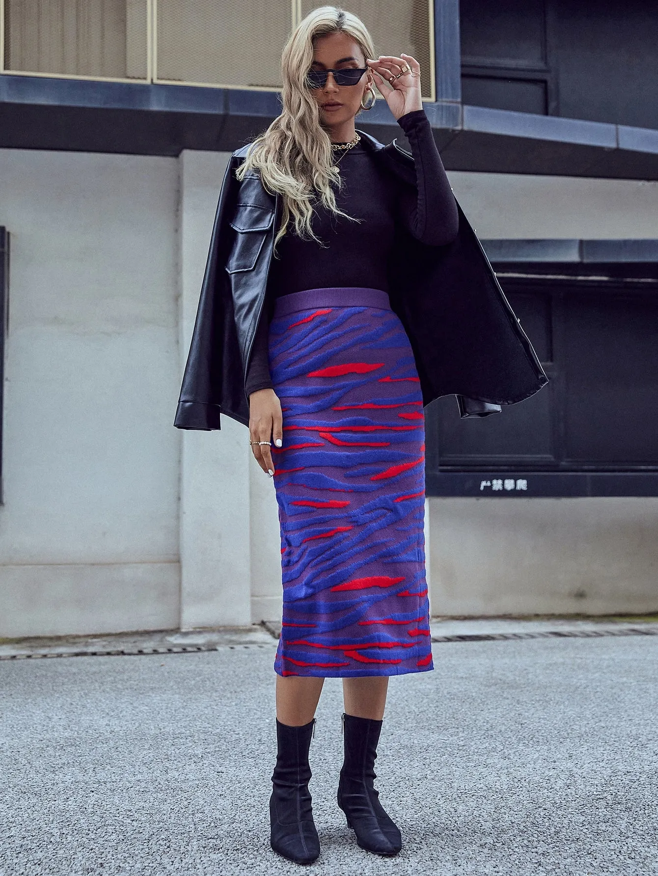 Colorblock High Waist Midi Women Sweater Skirt