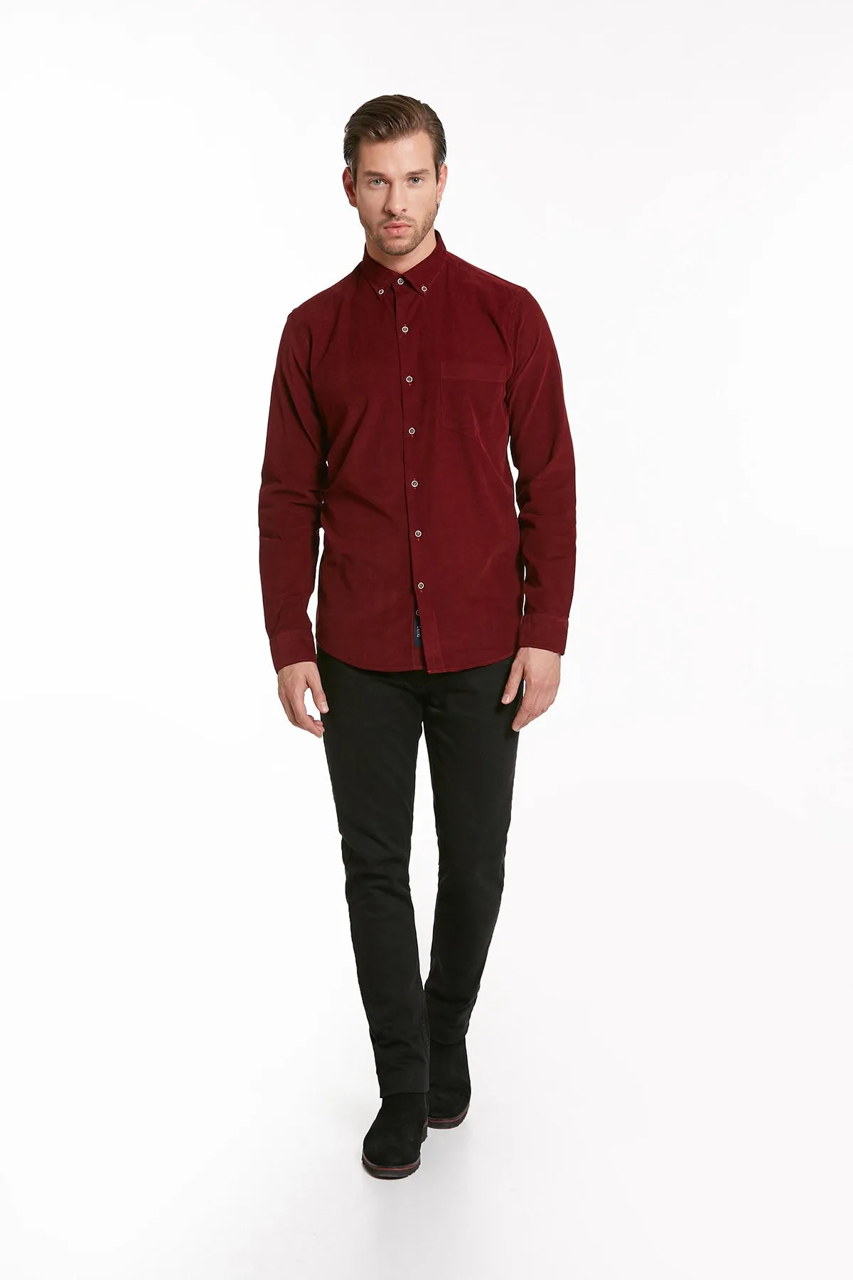 Comfort Fit Long Sleeve Cotton Burgundy Dress Shirt