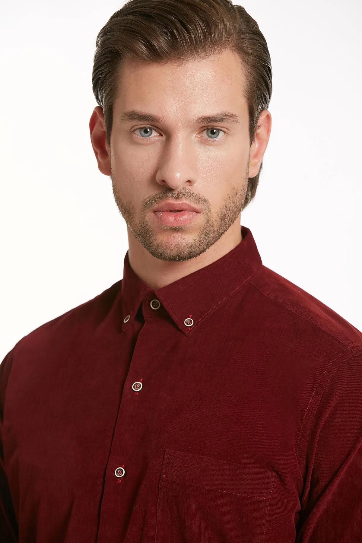 Comfort Fit Long Sleeve Cotton Burgundy Dress Shirt