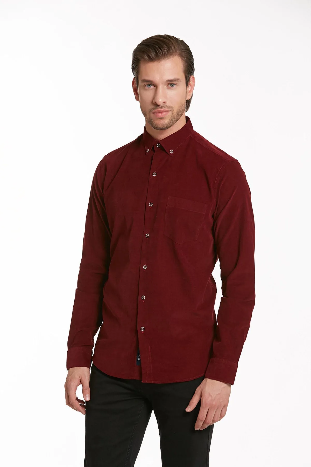 Comfort Fit Long Sleeve Cotton Burgundy Dress Shirt