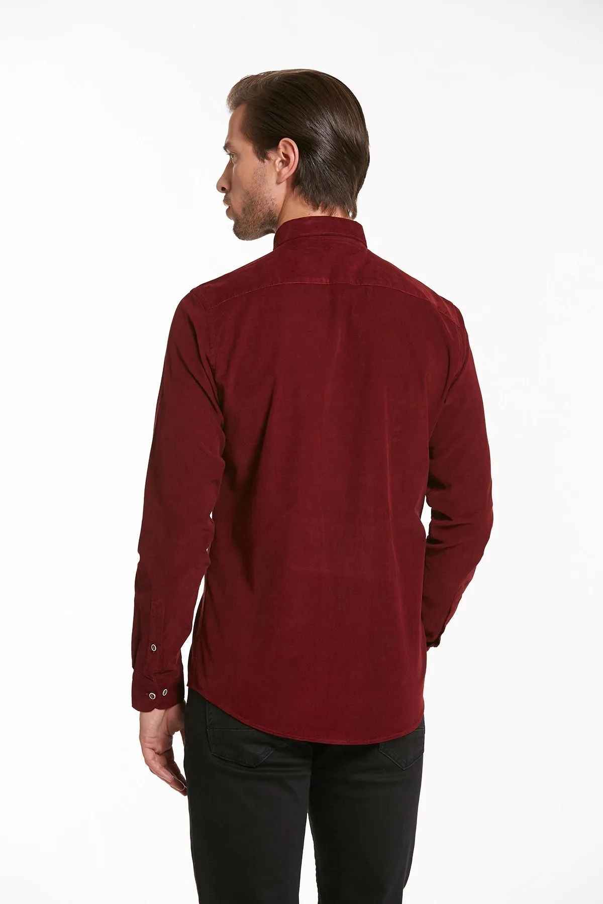 Comfort Fit Long Sleeve Cotton Burgundy Dress Shirt