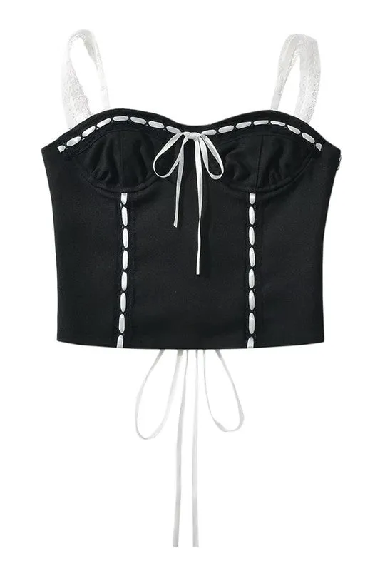 Contrast Lace Up Corset Top