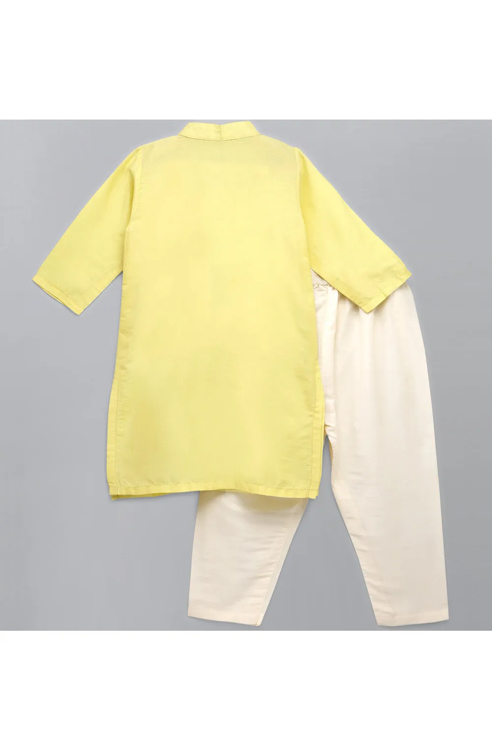 Cotton Silk kurta With Attached Jacket And Off White Pyjama