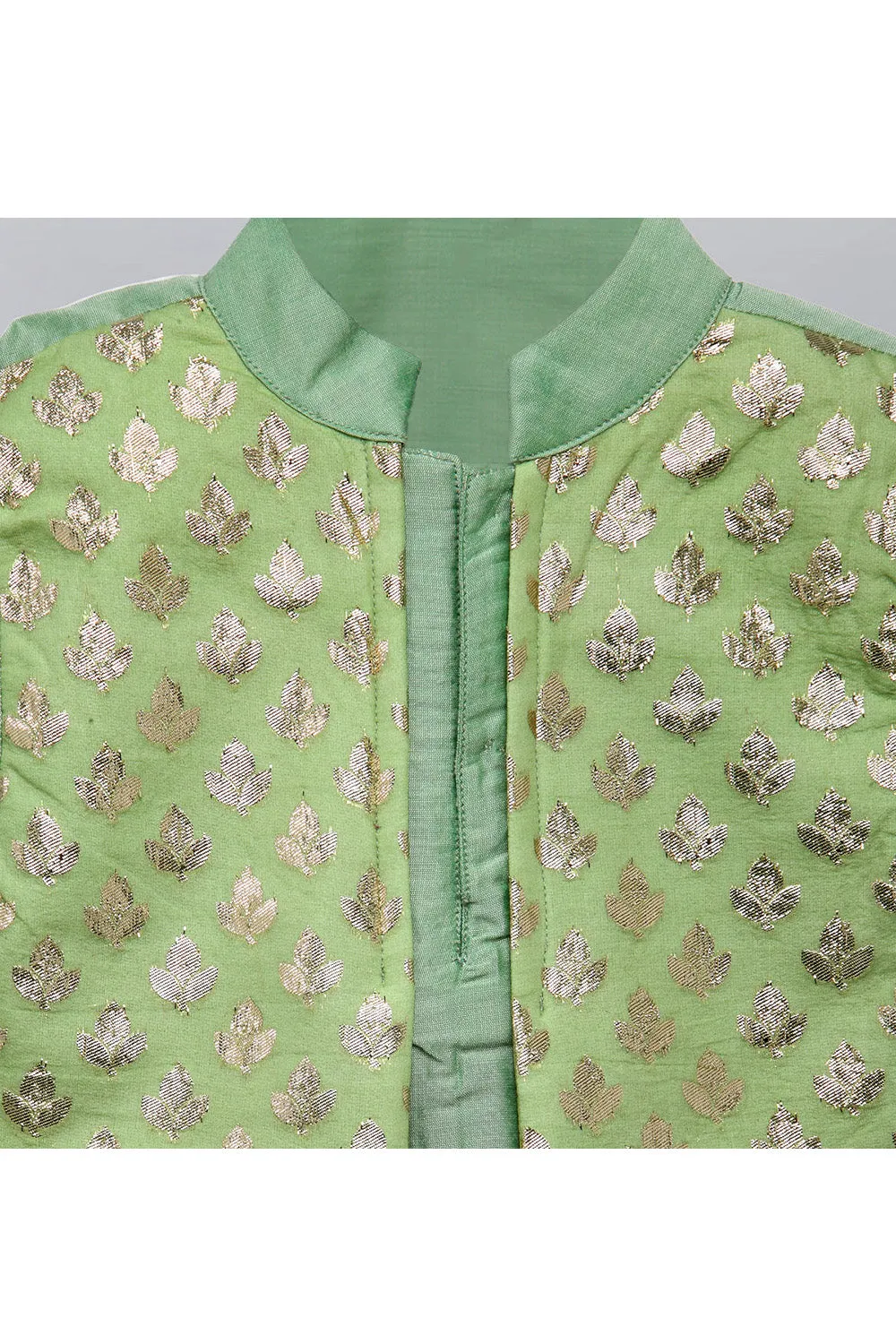 Cotton Silk kurta With Attached Jacket And Off White Pyjama