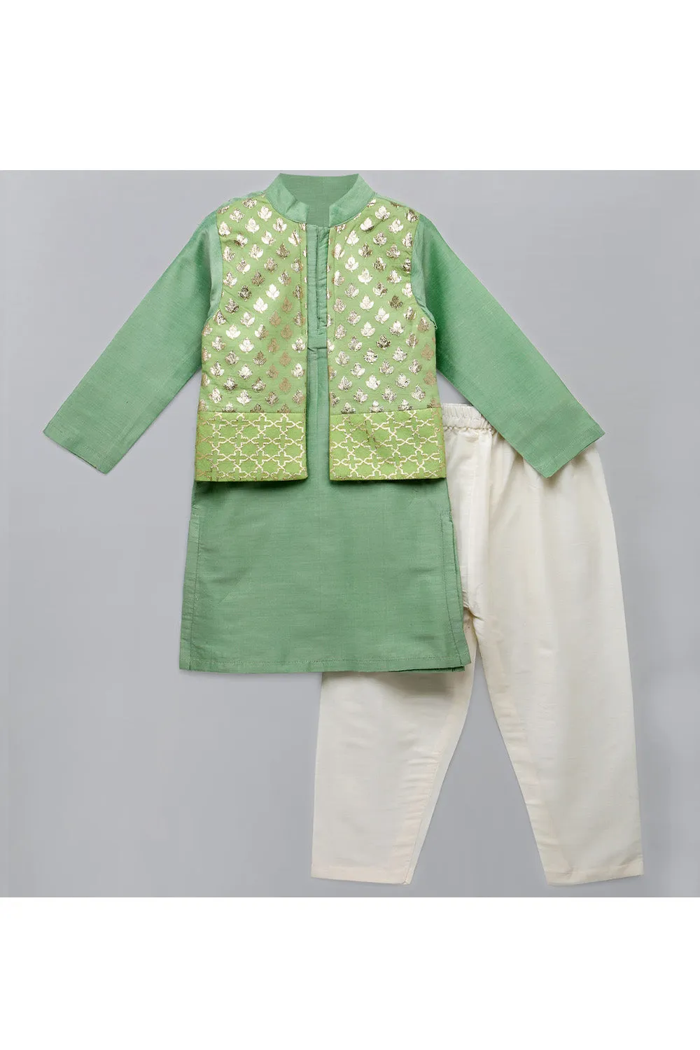 Cotton Silk kurta With Attached Jacket And Off White Pyjama