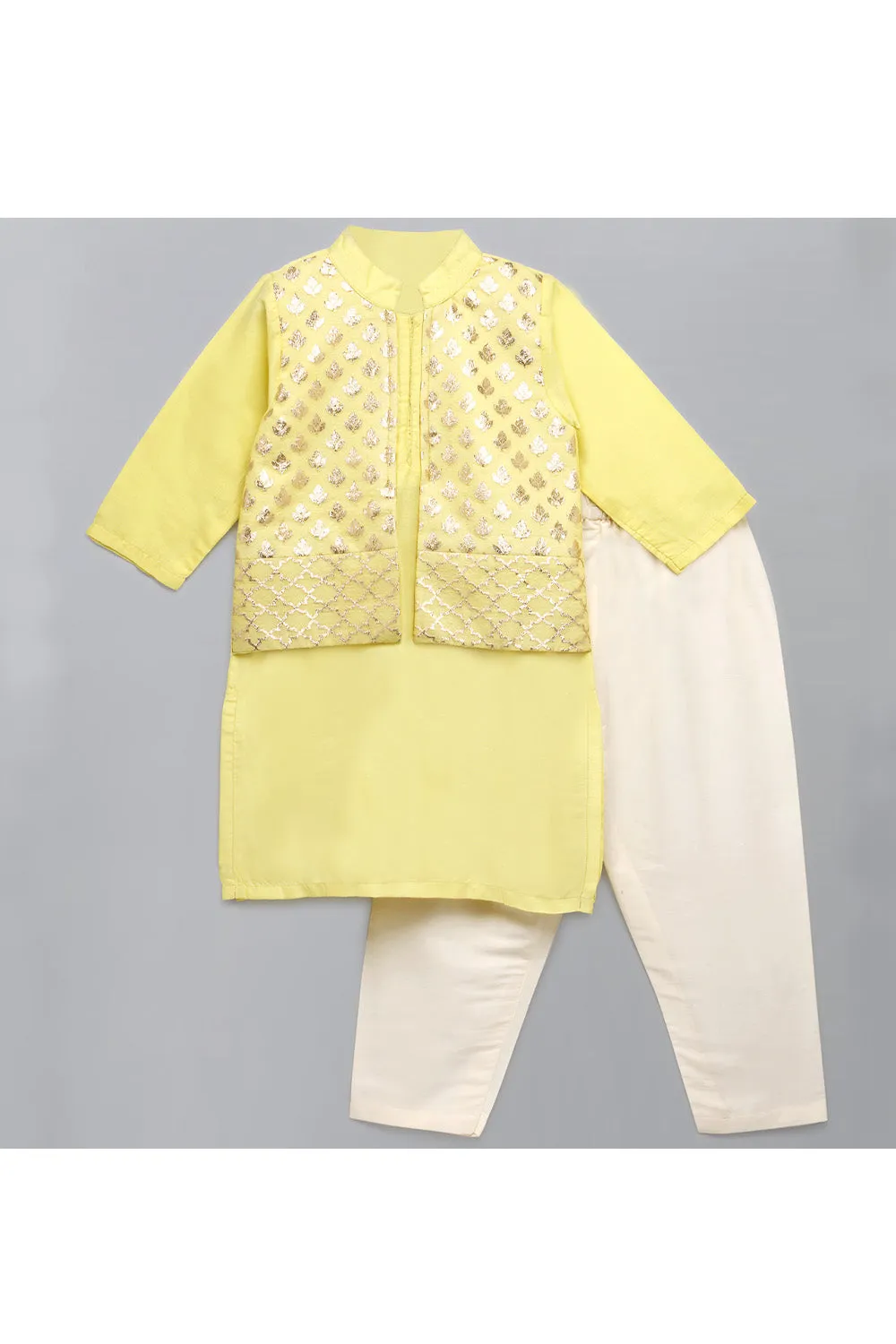 Cotton Silk kurta With Attached Jacket And Off White Pyjama