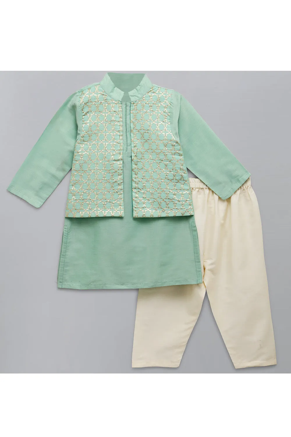 Cotton Silk kurta With Attached Jacket Pyjama Set