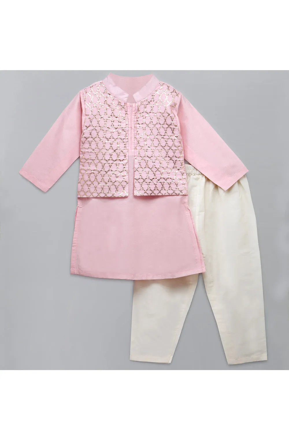 Cotton Silk kurta With Attached Jacket Pyjama Set