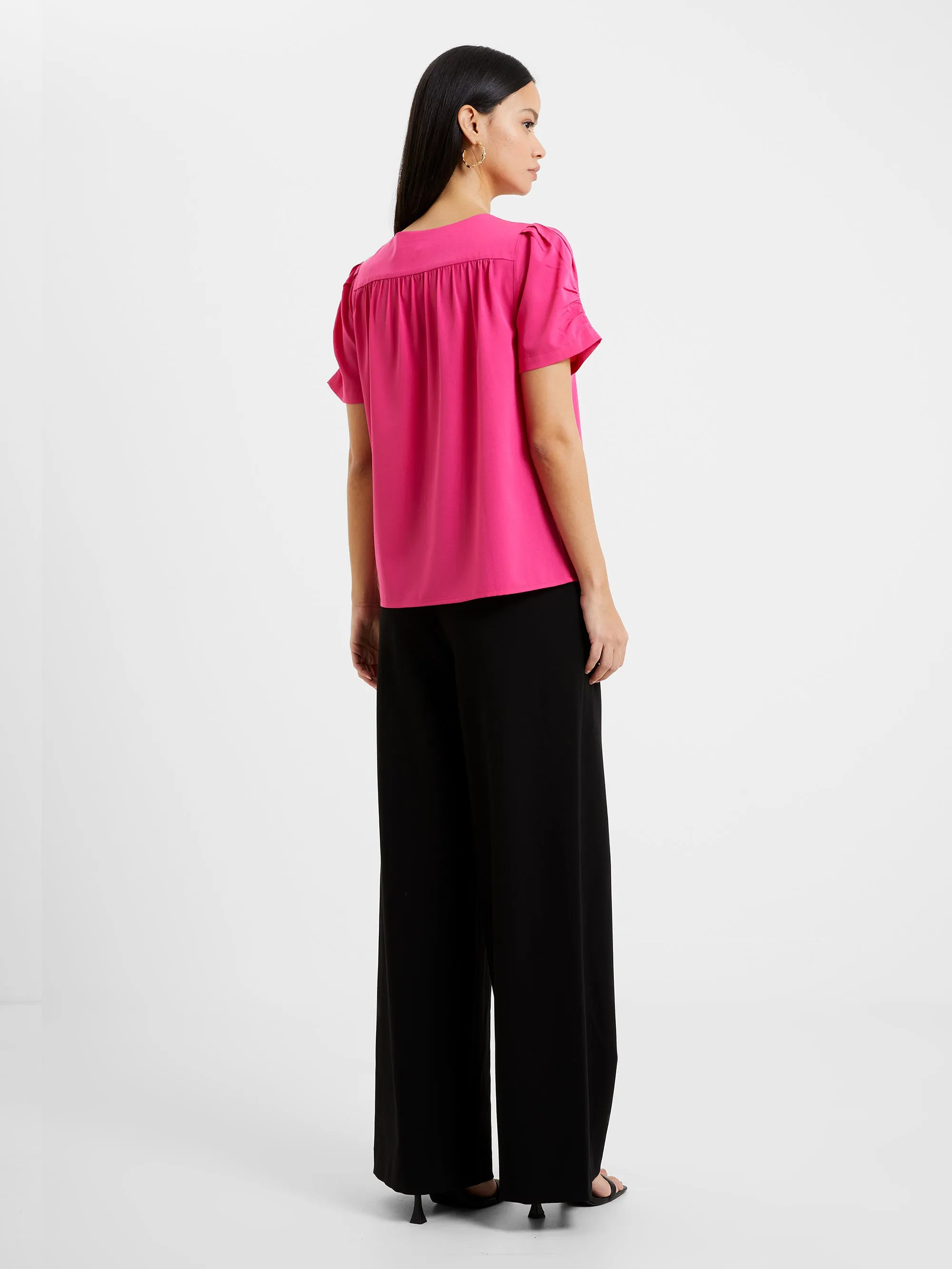 Crepe Recycled V Neck Smocked Top