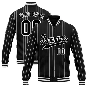 Custom Black White Stripe Fashion Jacket Bomber Full-Snap Varsity Letterman Personalized Jacket FZ005-D020219-1