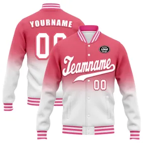 Custom Pink White Fade Fashion Jacket Bomber Full-Snap Varsity Letterman Personalized Jacket FZ005-D020229-29