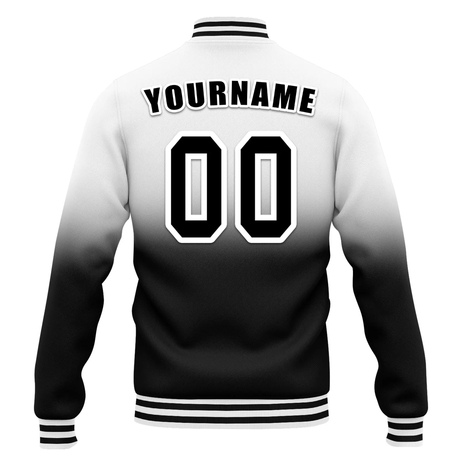 Custom White Black Fade Fashion Jacket Bomber Full-Snap Varsity Letterman Personalized Jacket FZ005-D020229-20