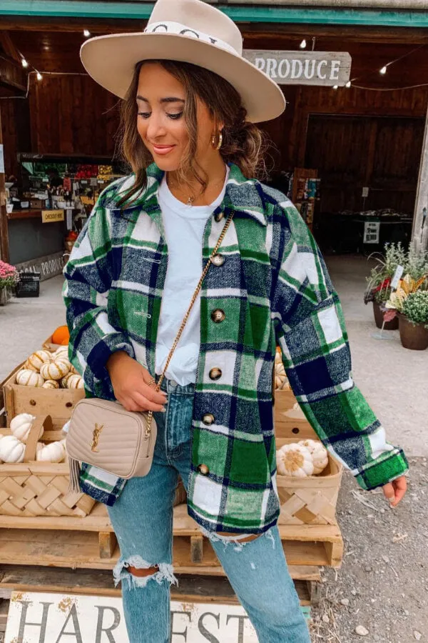 Dunnmall Fashion Regular Plaid Loose Shirt Coat