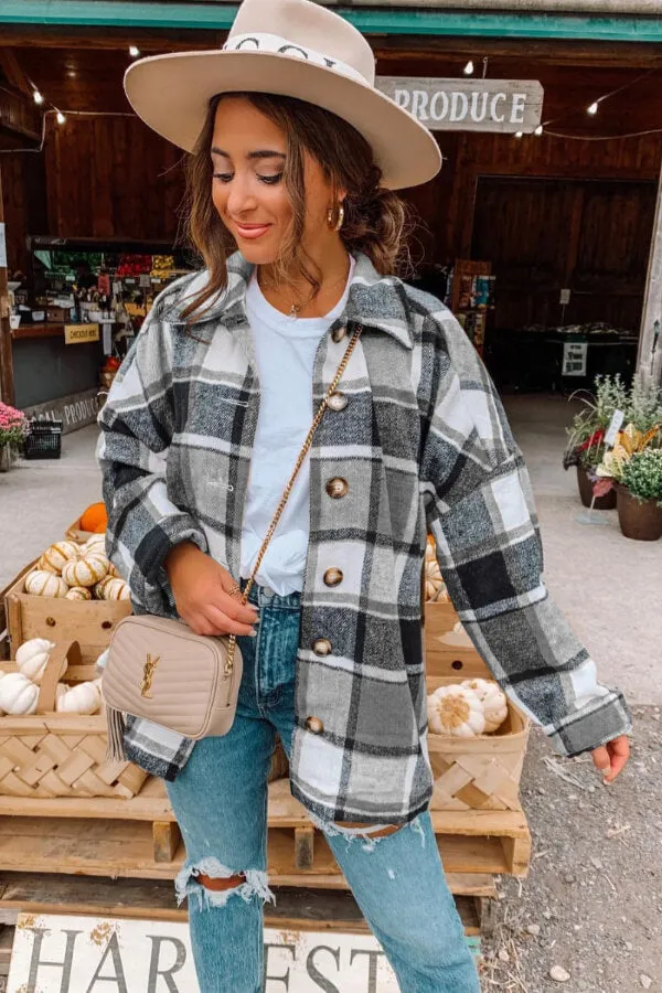 Dunnmall Fashion Regular Plaid Loose Shirt Coat