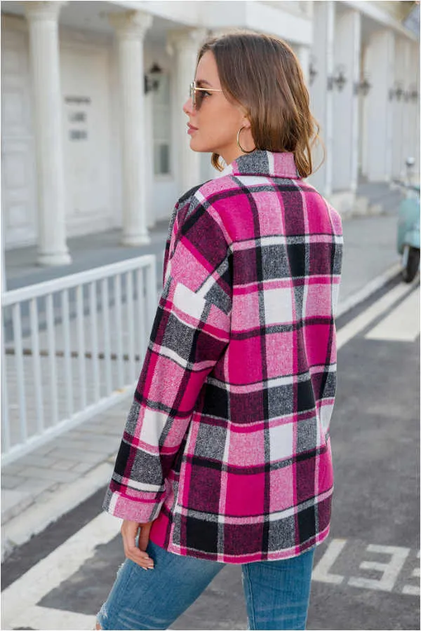 Dunnmall Fashion Regular Plaid Loose Shirt Coat