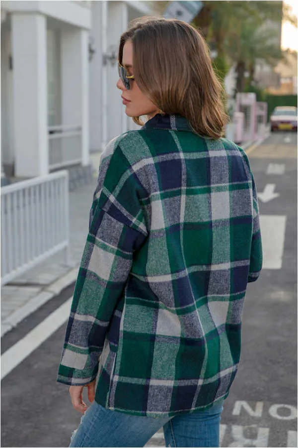 Dunnmall Fashion Regular Plaid Loose Shirt Coat