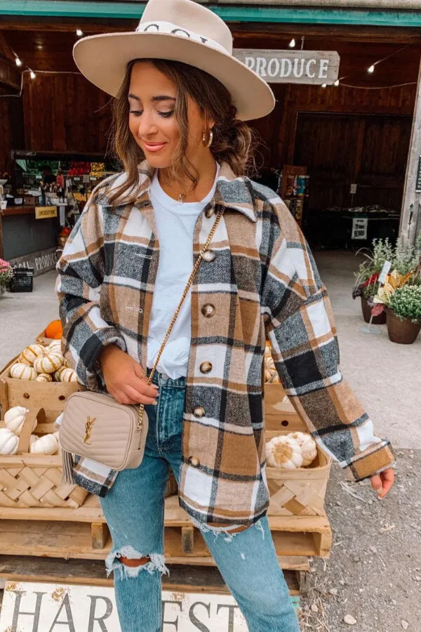 Dunnmall Fashion Regular Plaid Loose Shirt Coat