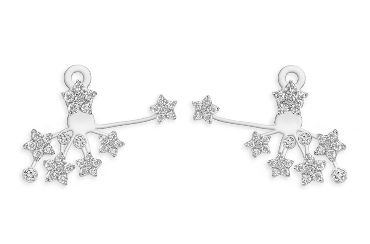 Earrings 18kt Gold Jacket & Stars Cluster Diamonds