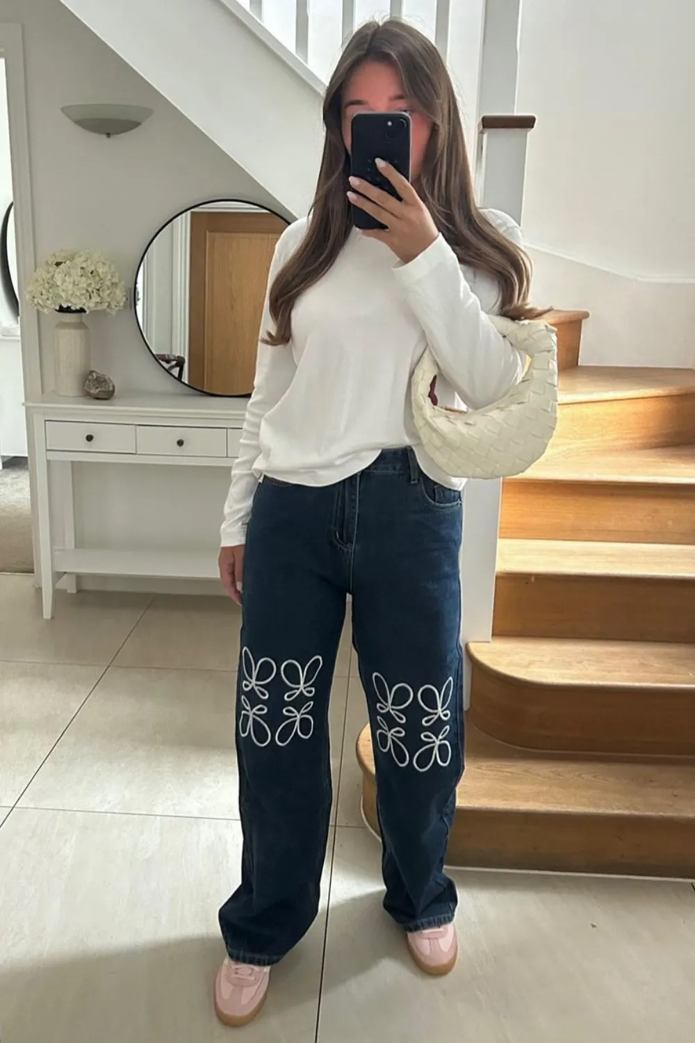 Eden blue denim embroided wide leg jeans