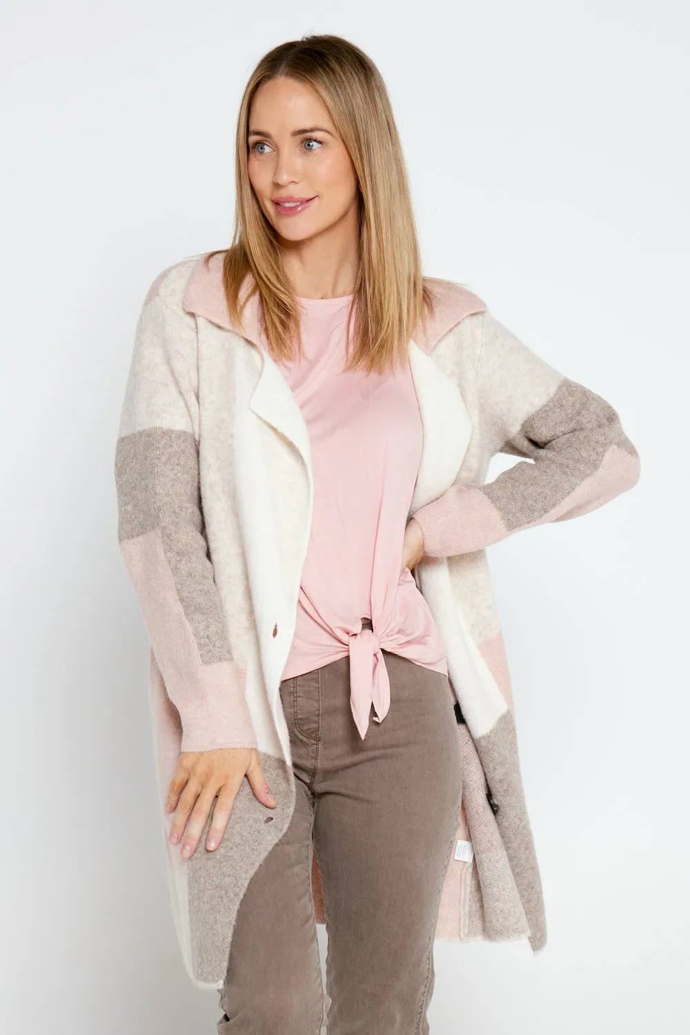 Elara Knit Jacket - Pink/Cream