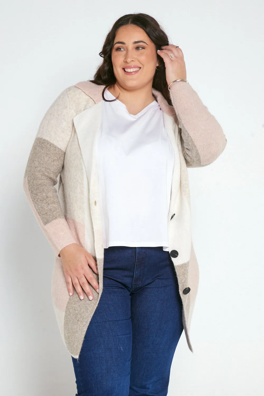 Elara Knit Jacket - Pink/Cream